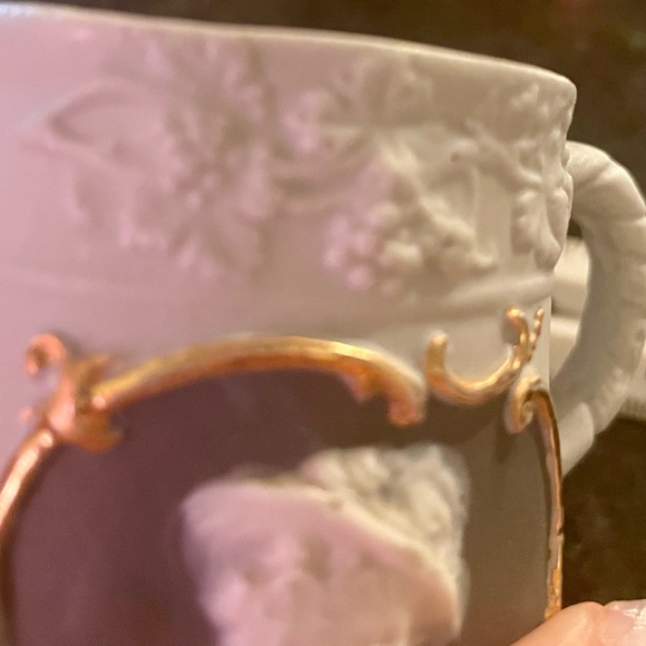 Schafer & Vater green jasperware creamer w/ cameo detail on front - German stamp - Picture 3 of 6